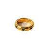 Wholesale Ladies Fashion All Match Ring In Stainless Steel With 18K Gold Plating And Inlaid Green Zircon Geometric Design