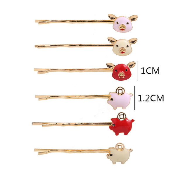 Wholesale Ladies Fashion Alloy Hair Clips In Cartoon Style With Piglet Design And Electroplating Treatment