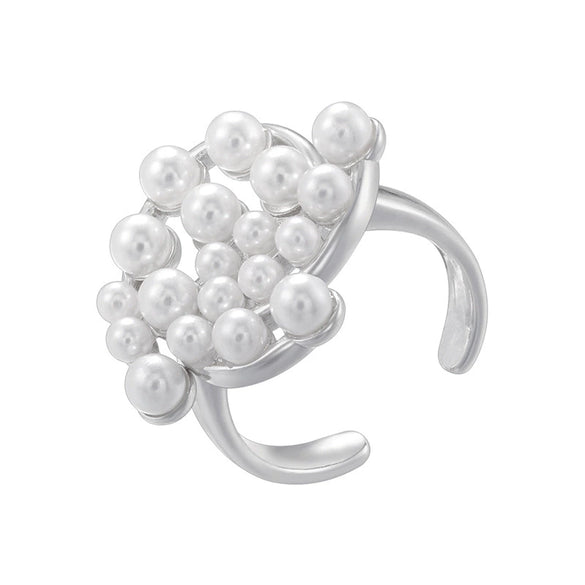 Wholesale Ladies Fashion Elegant Light Luxury Copper Ring Inlaid With Pearls Flower Geometric Design