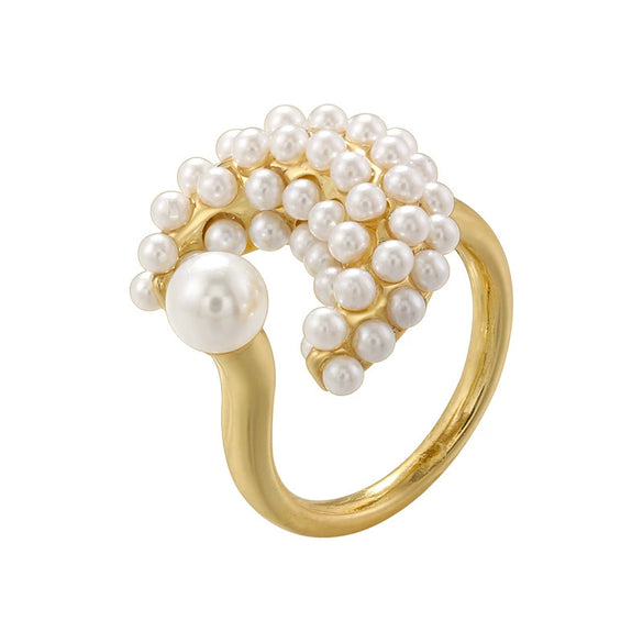 Wholesale Ladies Fashion Elegant Light Luxury Copper Ring Inlaid With Pearls Flower Geometric Design