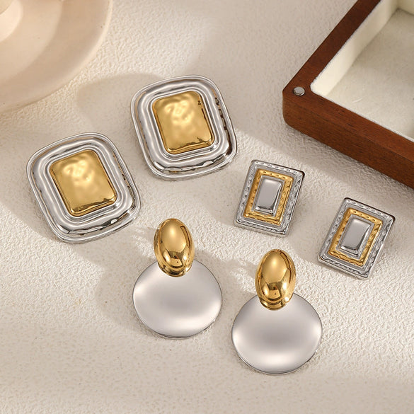 Wholesale Ladies Fashion Geometric Stainless Steel Electroplated Earrings