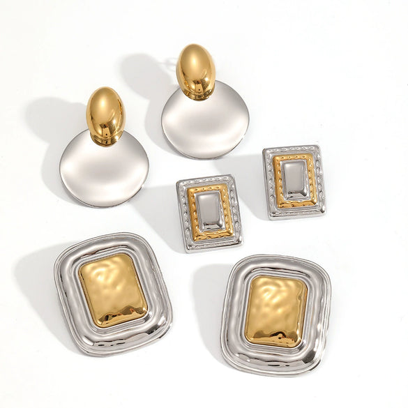Wholesale Ladies Fashion Geometric Stainless Steel Electroplated Earrings