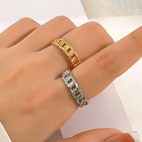 Wholesale Ladies Fashion Hip Hop Simple Style Stainless Steel Hammered Ring 18K Gold Plated