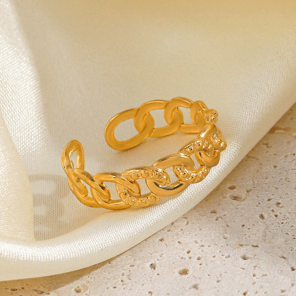 Wholesale Ladies Fashion Hip Hop Simple Style Stainless Steel Hammered Ring 18K Gold Plated