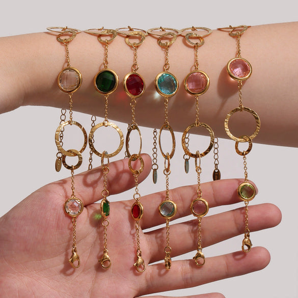 Wholesale Ladies Fashion Jewelry Czech Glass Ring Bracelet In Stainless Steel With Geometric Shape And Electroplating