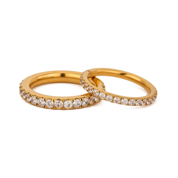 Wholesale Ladies Fashion Jewelry Stainless Steel Full Circle Ring With White Zircon Geometric Pattern And Electroplating Treatment
