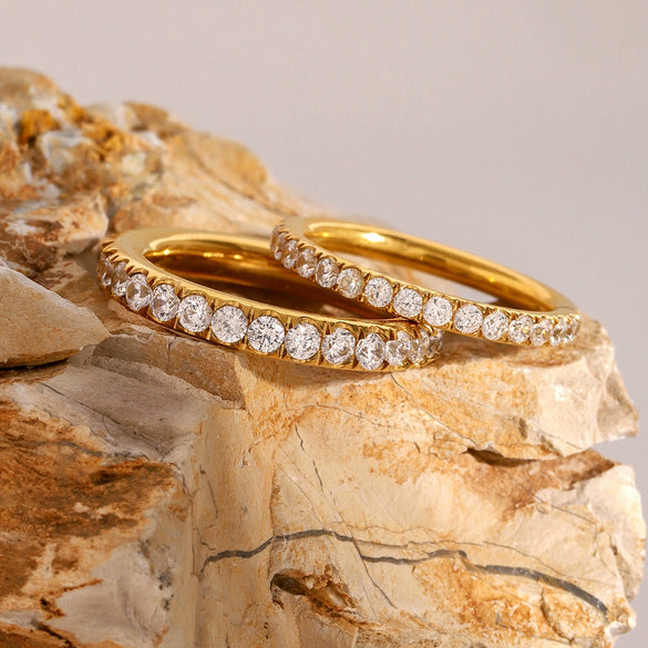 Wholesale Ladies Fashion Jewelry Stainless Steel Full Circle Ring With White Zircon Geometric Pattern And Electroplating Treatment