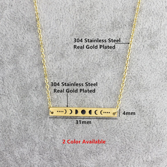 Wholesale Ladies Fashion Jewelry Stainless Steel Moon Eclipse Pendant Clavicle Chain With Crossbar Snake Bone Chain And Geometric Design Electroplating