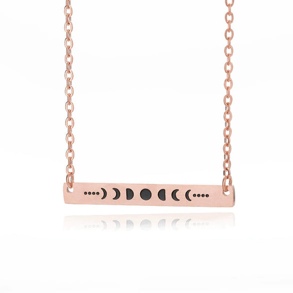 Wholesale Ladies Fashion Jewelry Stainless Steel Moon Eclipse Pendant Clavicle Chain With Crossbar Snake Bone Chain And Geometric Design Electroplating