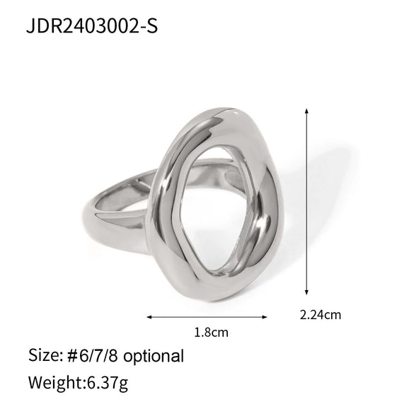 Wholesale Ladies Fashion Jewelry Stainless Steel Oval Hollow Closed Ring With Geometric Wave Style And Electroplating Treatment