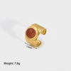 Wholesale Ladies Fashion Natural Stone Wide Open Ring In Stainless Steel With 18K Gold Electroplating And Geometric Design