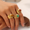 Wholesale Ladies Fashion Natural Stone Wide Open Ring In Stainless Steel With 18K Gold Electroplating And Geometric Design