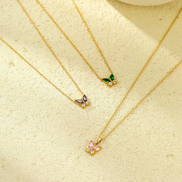 Wholesale Ladies Fashion Stainless Steel Bow Zircon Titanium Steel Necklace With Electroplating Treatment