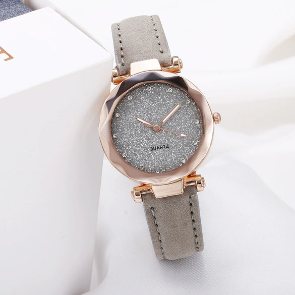 Wholesale Ladies Frosted Imitation Leather Belt Round Dial Quartz Watch Made Of Alloy And Stainless Steel With Ordinary Glass Mirror And Pin Buckle In Leisure Style