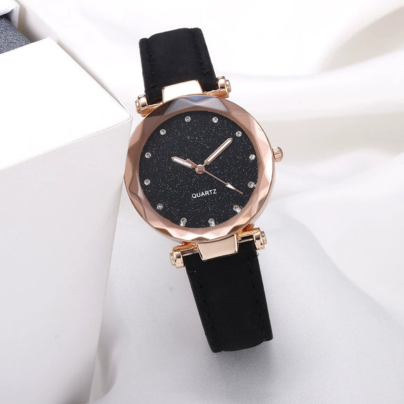 Wholesale Ladies Frosted Imitation Leather Belt Round Dial Quartz Watch Made Of Alloy And Stainless Steel With Ordinary Glass Mirror And Pin Buckle In Leisure Style