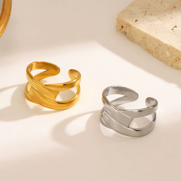 Wholesale Ladies Geometric Cross Stainless Steel Ring With Electroplating