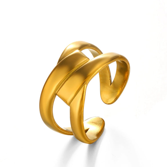 Wholesale Ladies Geometric Cross Stainless Steel Ring With Electroplating
