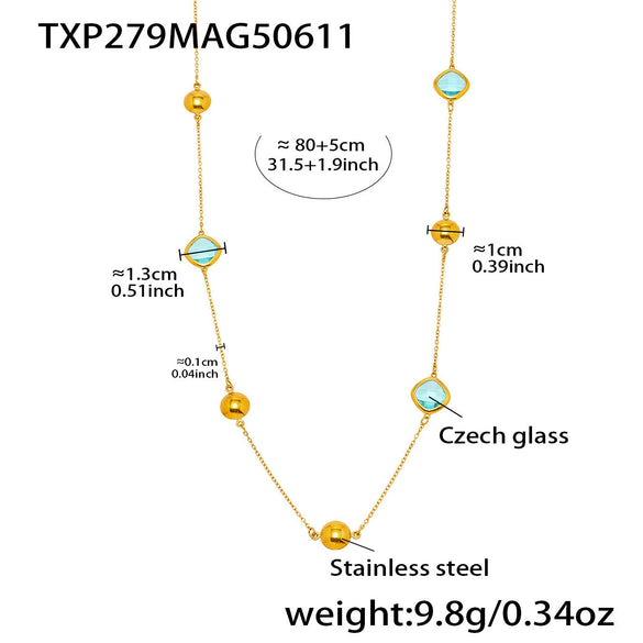 Wholesale Ladies Geometric Ferris Wheel Stainless Steel And Czech Glass Real Gold Plated Long Necklace