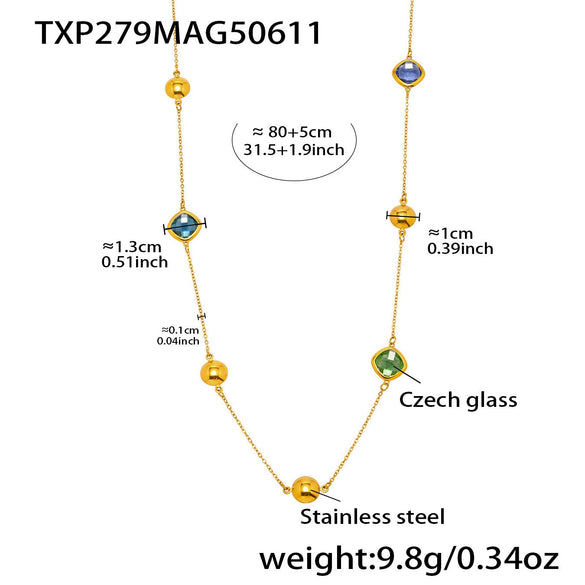 Wholesale Ladies Geometric Ferris Wheel Stainless Steel And Czech Glass Real Gold Plated Long Necklace
