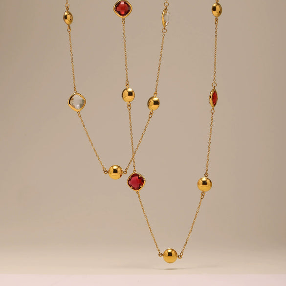Wholesale Ladies Geometric Ferris Wheel Stainless Steel And Czech Glass Real Gold Plated Long Necklace