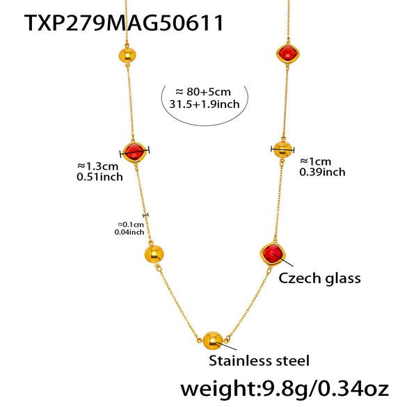 Wholesale Ladies Geometric Ferris Wheel Stainless Steel And Czech Glass Real Gold Plated Long Necklace