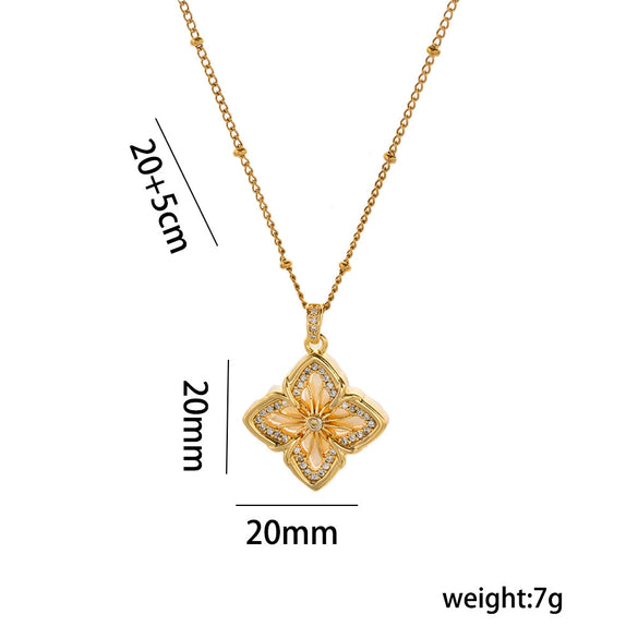 Wholesale Ladies' Geometric Floral Rhombus Pendant Necklace With 18K Gold Plated Copper And Zircon Inlay On Titanium Steel Flash Ochain