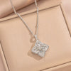 Wholesale Ladies' Geometric Floral Rhombus Pendant Necklace With 18K Gold Plated Copper And Zircon Inlay On Titanium Steel Flash Ochain
