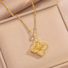 Wholesale Ladies' Geometric Floral Rhombus Pendant Necklace With 18K Gold Plated Copper And Zircon Inlay On Titanium Steel Flash Ochain
