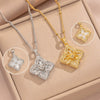 Wholesale Ladies' Geometric Floral Rhombus Pendant Necklace With 18K Gold Plated Copper And Zircon Inlay On Titanium Steel Flash Ochain