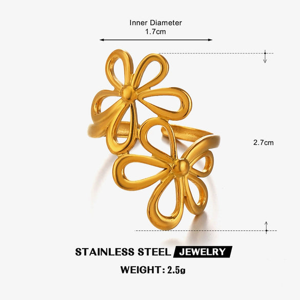 Wholesale Ladies Geometric Flower Stainless Steel Electroplated Ring