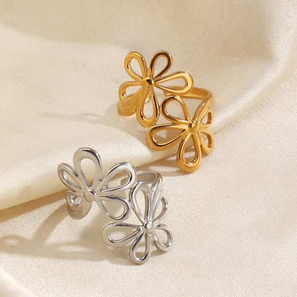 Wholesale Ladies Geometric Flower Stainless Steel Electroplated Ring