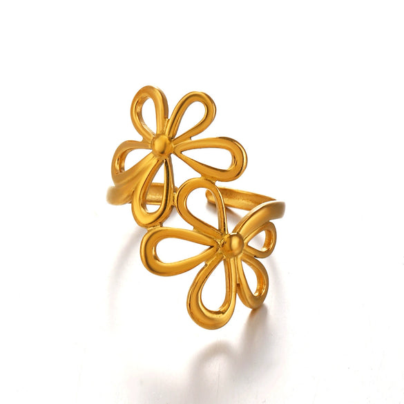 Wholesale Ladies Geometric Flower Stainless Steel Electroplated Ring