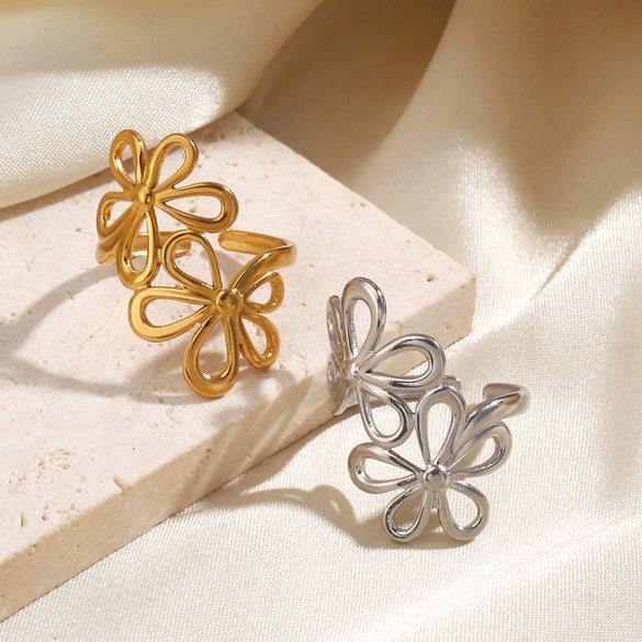 Wholesale Ladies Geometric Flower Stainless Steel Electroplated Ring