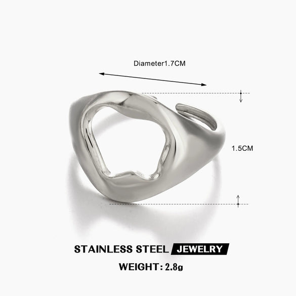 Wholesale Ladies Geometric Hollow Stainless Steel Hip Hop Ring With Bright Polished Finish