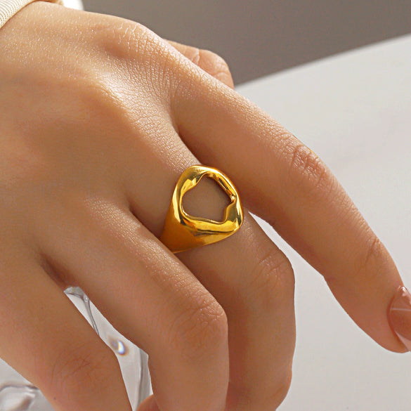 Wholesale Ladies Geometric Hollow Stainless Steel Hip Hop Ring With Bright Polished Finish