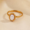 Wholesale Ladies Geometric Oval Stainless Steel Ring With Imitation Pearl Inlay And Electroplating