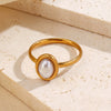 Wholesale Ladies Geometric Oval Stainless Steel Ring With Imitation Pearl Inlay And Electroplating
