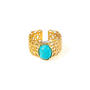 Wholesale Ladies Geometric Retro Hollow Titanium Steel Wide Face Ring Inlaid With Color Natural Stone Electroplated Highend Style