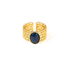 Wholesale Ladies Geometric Retro Hollow Titanium Steel Wide Face Ring Inlaid With Color Natural Stone Electroplated Highend Style