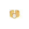 Wholesale Ladies Geometric Retro Hollow Titanium Steel Wide Face Ring Inlaid With Color Natural Stone Electroplated Highend Style