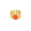Wholesale Ladies Geometric Retro Hollow Titanium Steel Wide Face Ring Inlaid With Color Natural Stone Electroplated Highend Style