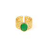 Wholesale Ladies Geometric Retro Hollow Titanium Steel Wide Face Ring Inlaid With Color Natural Stone Electroplated Highend Style