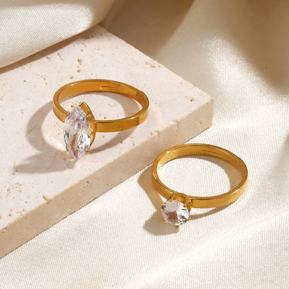 Wholesale Ladies Geometric Stainless Steel Electroplated Zircon Inlaid Ring