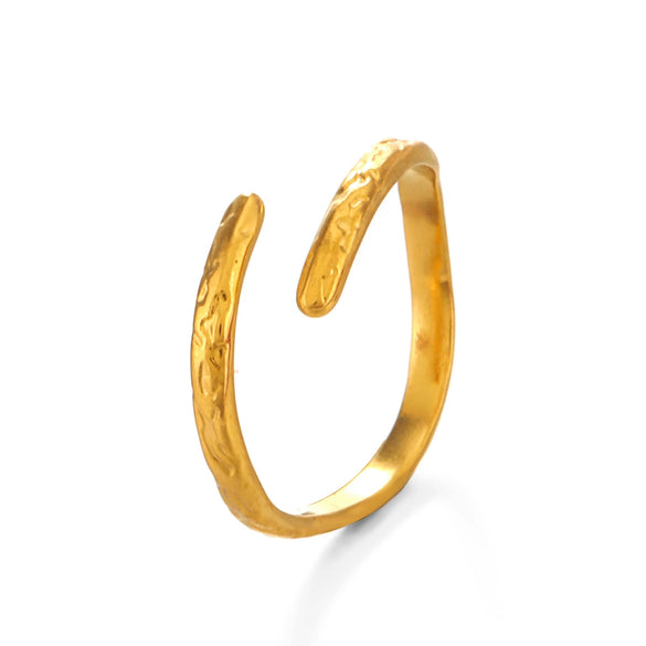 Wholesale Ladies Geometric Stainless Steel Hammered Gold Plated Ring