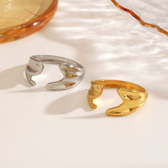 Wholesale Ladies Geometric Stainless Steel Hip Hop Adjustable Ring With Irregular Opening And Electroplating Treatment