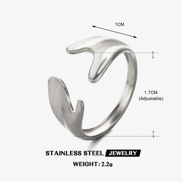 Wholesale Ladies Geometric Stainless Steel Hip Hop Adjustable Ring With Irregular Opening And Electroplating Treatment