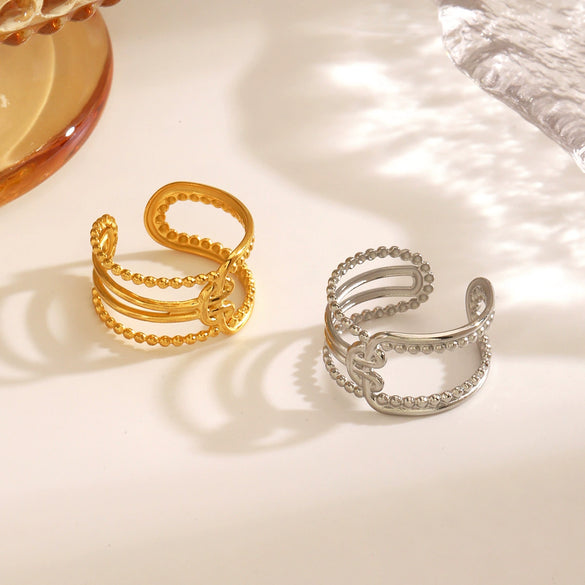 Wholesale Ladies Geometric Stainless Steel 18K Gold Plated Ring Jewelry