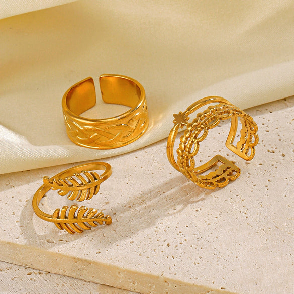 Wholesale Ladies Geometric Stainless Steel Open Adjustable Electroplated Ring Jewelry