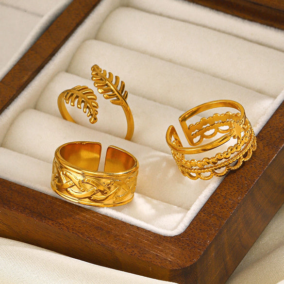 Wholesale Ladies Geometric Stainless Steel Open Adjustable Electroplated Ring Jewelry