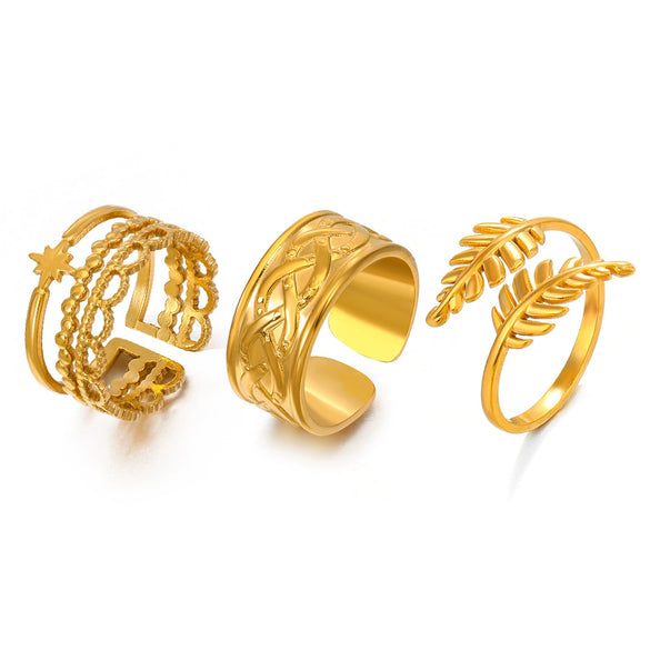 Wholesale Ladies Geometric Stainless Steel Open Adjustable Electroplated Ring Jewelry